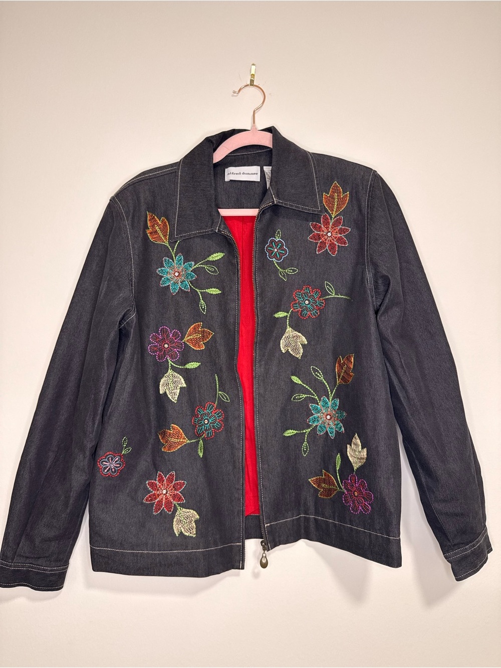 Cottage Core Embroidered Floral Dark Gray Jacket - Women